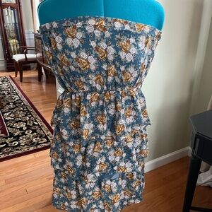 Mine Blue and White Strapless Sundress Casual